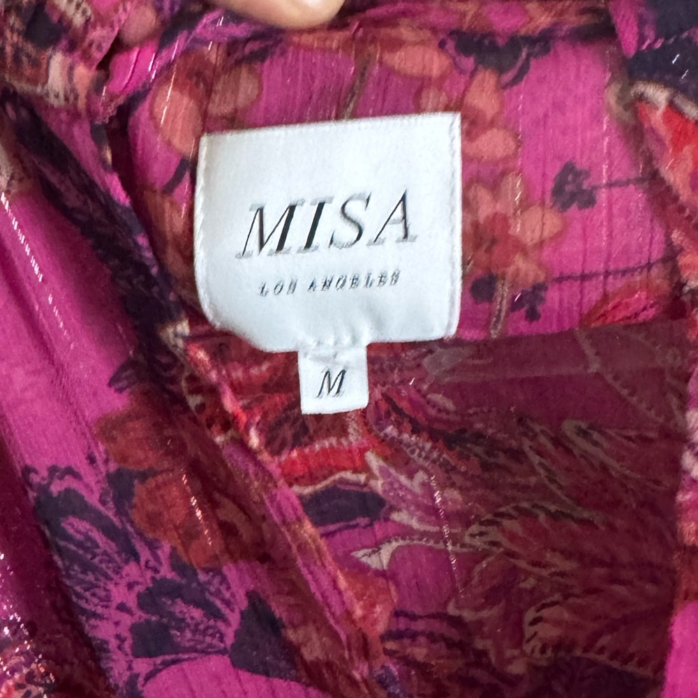 Misa Los Angeles Leeva Bell Sleeve Minidress in Fuschia Batik - Picture 3 of 6